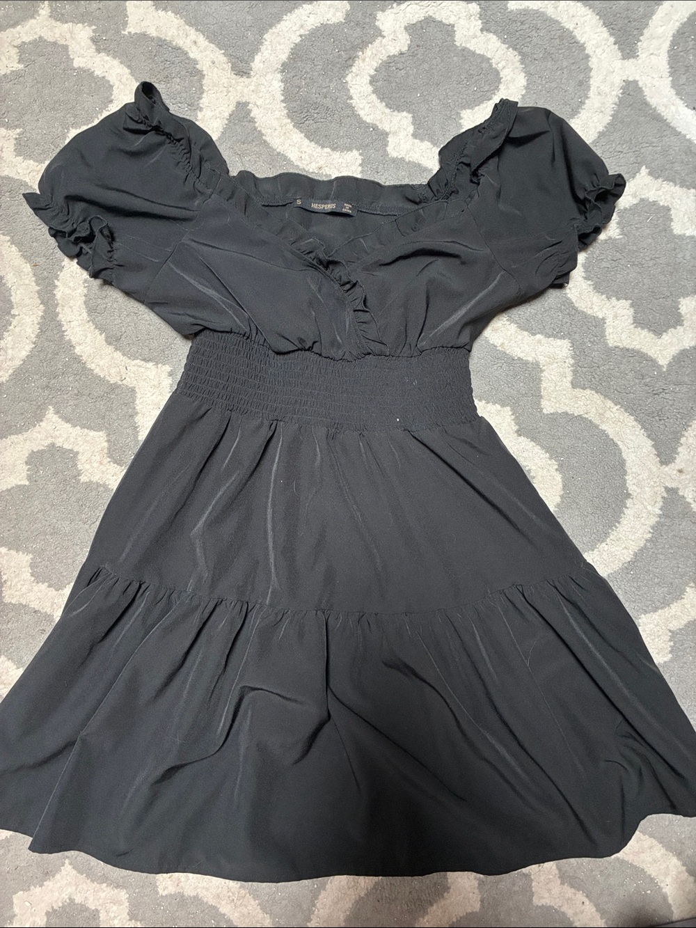 Black Smocked Ruffle Mini Dress
